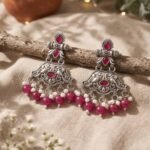 Boho Peacock Oxidized Silver Earrings Rani Pink